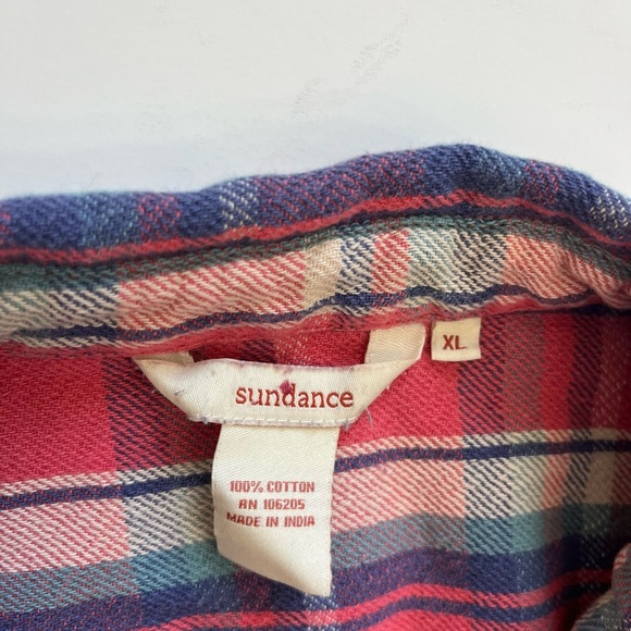 Sundance Flannel Plaid Blue Pink Button Up Size XL - Picture 3 of 6